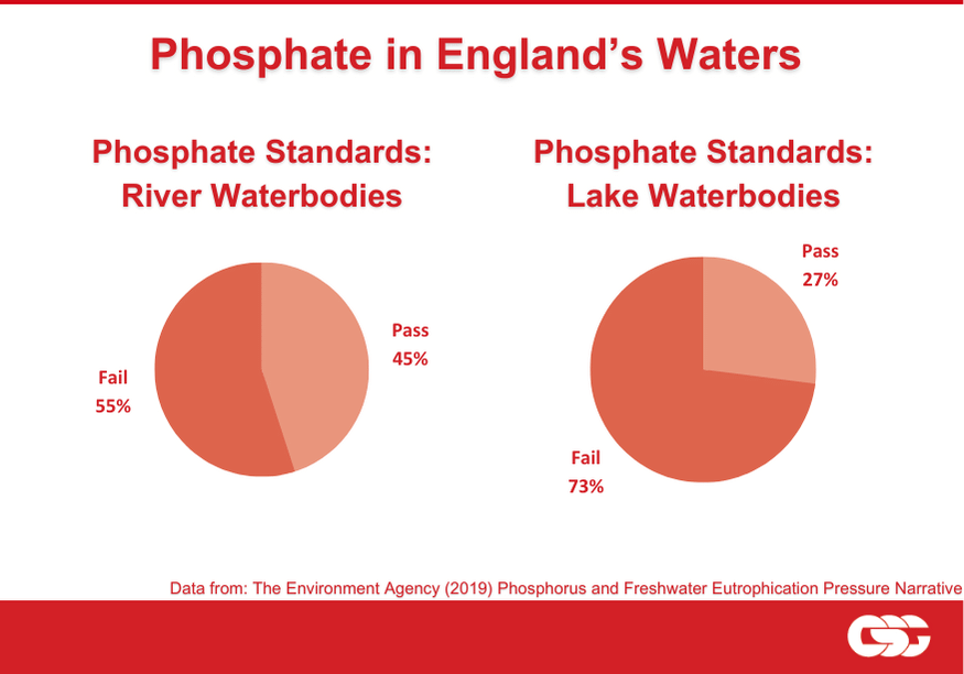 Phosphate pass and fail rate in England for rivers and lakes and why septic tank management is important for habitat protection.